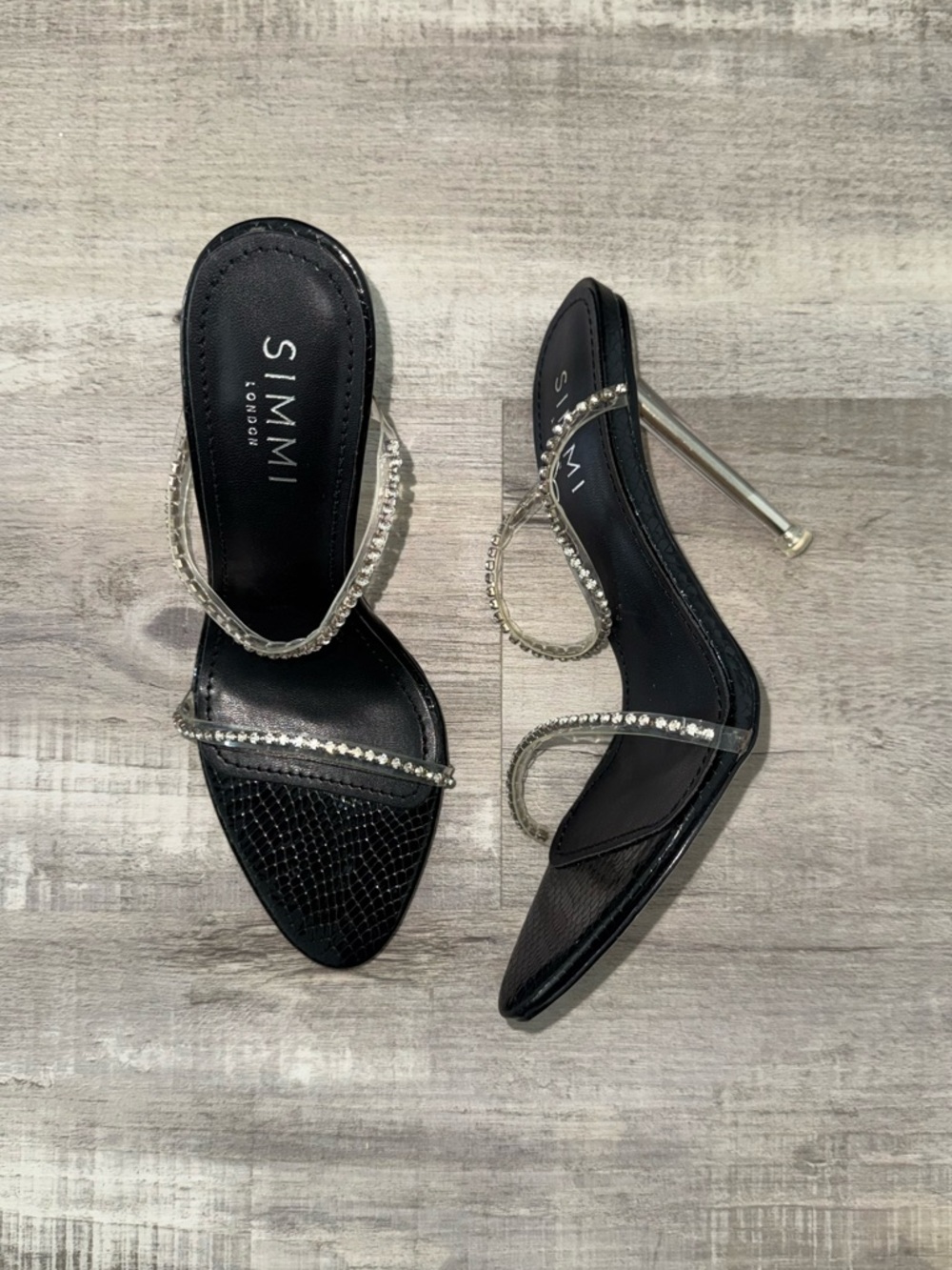 SIMMI London Black Crystal-Strap Stiletto Heels